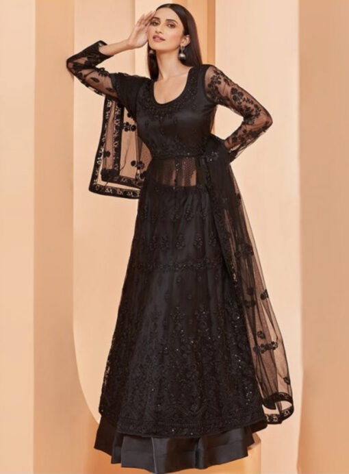 Black Net Embroidered Anarkali Lehenga Suit