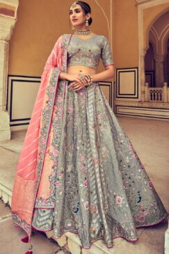 Grey Heavy Silk Lehenga Choli