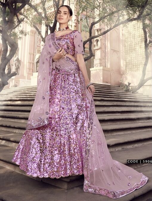 Lilac Sequinned Lehenga Choli