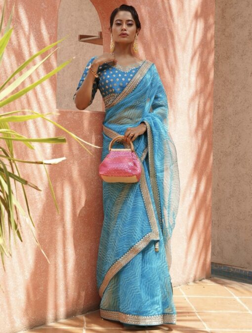 Blue Organza Silk Saree