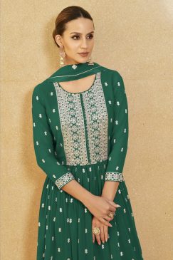 Alternative view of Green Georgette Anarkali Palazzo Suit