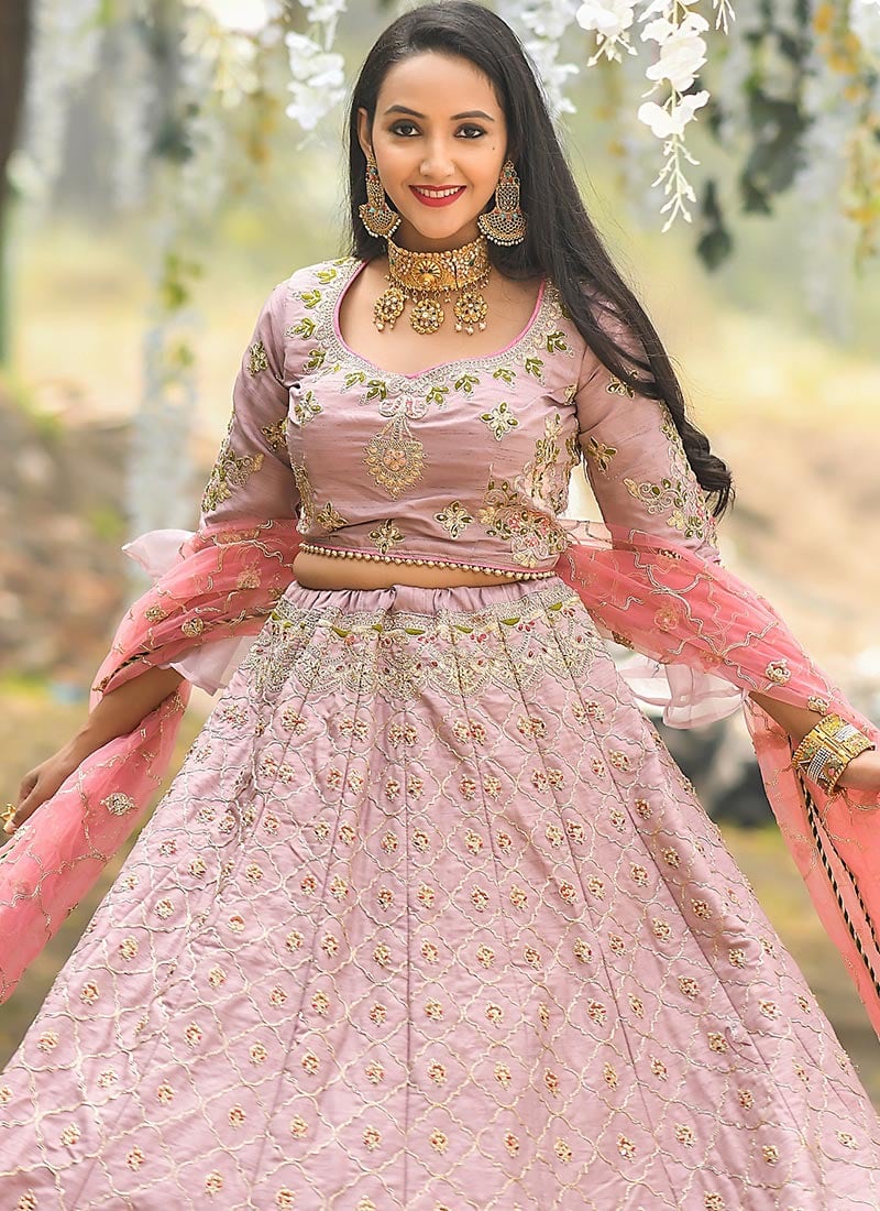Mauve Embroidered Silk Lehenga Choli Lehengas Designer Collection
