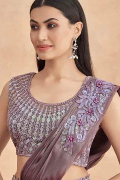 Alternative view of Purple Lehenga Style Saree With Belt
