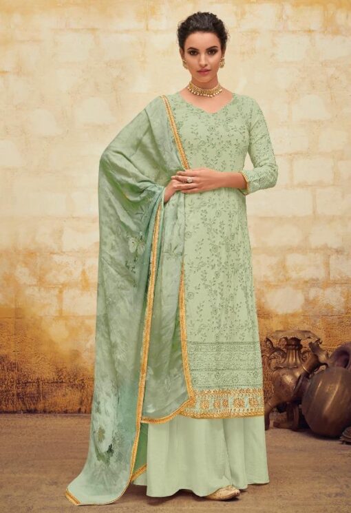 Light Green Faux Georgette Palazzo Suit