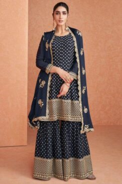 Dark Blue Faux Georgette Sharara Suit