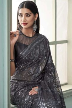 Alternative view of Grey Georgette Party Wear Saree