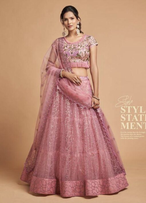 Blush Pink Net Sangeet Lehenga