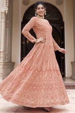 Alternative view of Peach Georgette Anarkali Suit