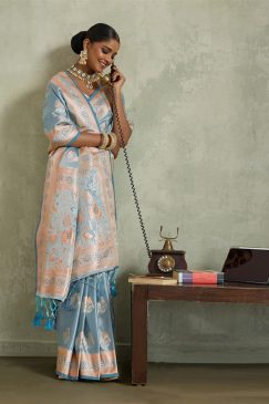 Alternative view of Party Wear and Festival Wear Beautiful Satin Silk Fabric Saree