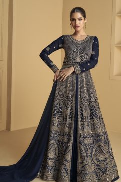 Blue Color Beautiful Anarakli Dress in Georgette Fabric