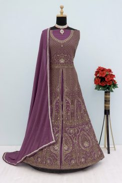 Alternative view of Purple Color Beautiful Anarakli Dress in Georgette Fabric