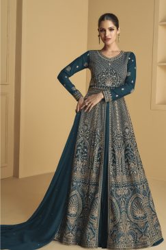 Rama Blue Color Beautiful Anarakli Dress in Georgette Fabric