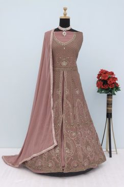 Alternative view of Light Peach Color Beautiful Anarakli Dress in Georgette Fabric