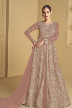 Light Peach Color Beautiful Anarakli Dress in Georgette Fabric