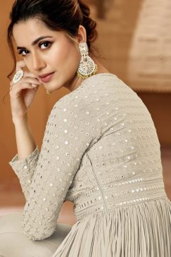 Alternative view of Cream Front Slit Georgette Pant Suit