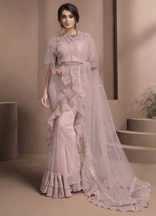 Pink Net Party Wear Saree