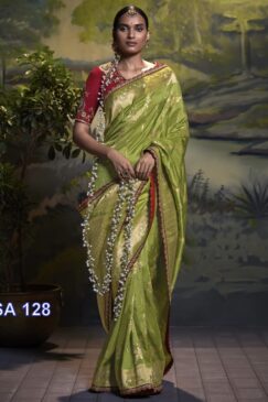Green Dola Silk Embroidered Wedding Saree