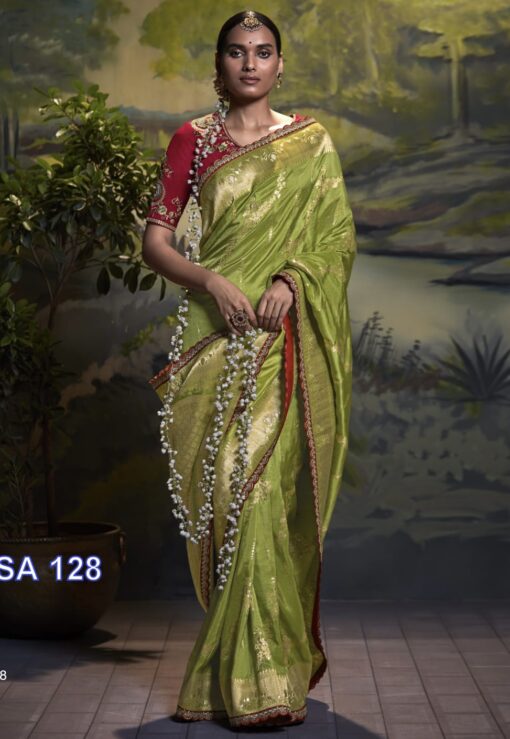 Green Dola Silk Embroidered Wedding Saree