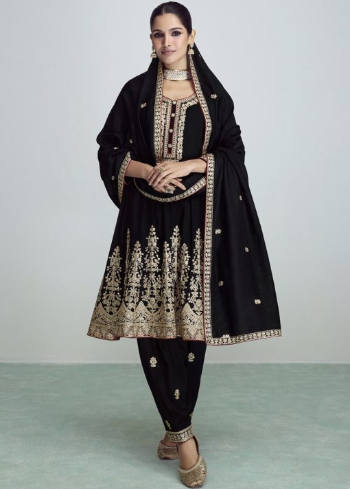 Black Silk Frock Style Salwar Suit
