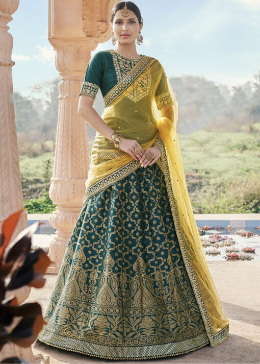 Green Brocade Silk Lehenga Choli