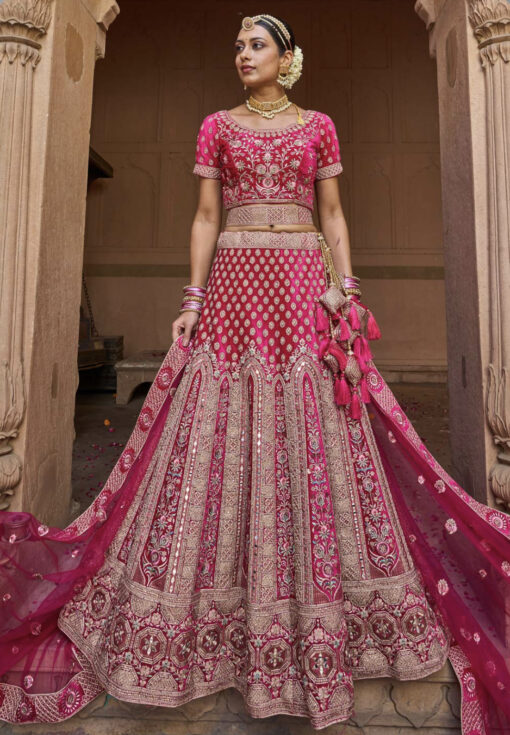 Pink Velvet Heavy Bridal Lehenga Choli