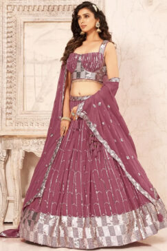 Dark Pink Faux Georgette Heavy Designer Lehenga Choli