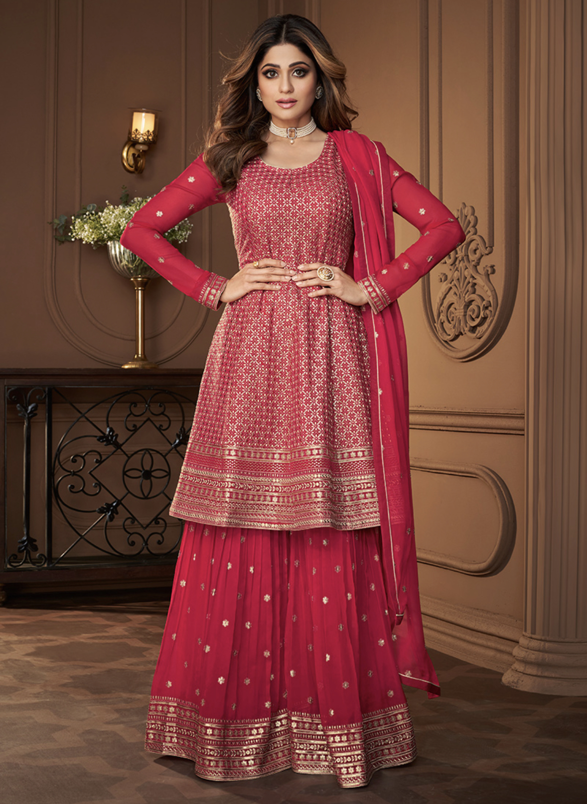 Pink Embroidered Sharara Suit Salwar Kameez, top 20 salwar kameez