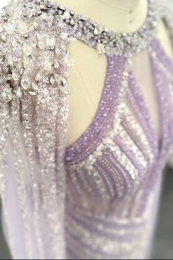 Alternative view of Luxury Cape Sleeve Crystal Beaded Evening Dress
