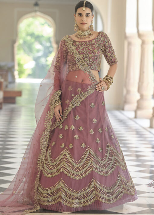 Mauve Net Sangeet Lehenga Choli