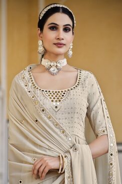 Alternative view of Beige Embroidered Palazzo Style Anarkali Suit