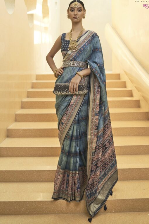 Blue Brasso Silk Designer Saree