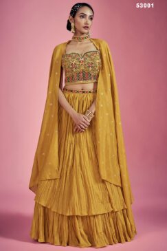 Mustard Embroidered Party Wear Lehenga Choli