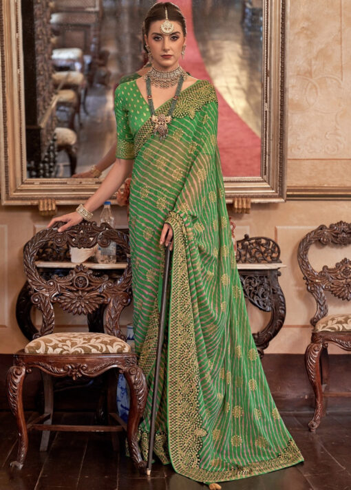 Green Bandhej Style Georgette Saree