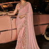 Peach Digital Net Heavy Cut Dana Work Saree