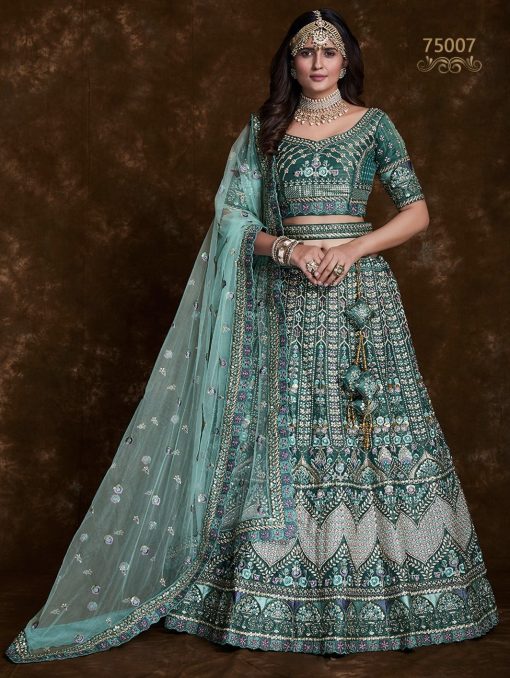 Teal Heavy Embroidered Bridal Lehenga Choli