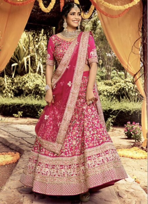 Rani Pink Organza Bridal Lehenga Choli