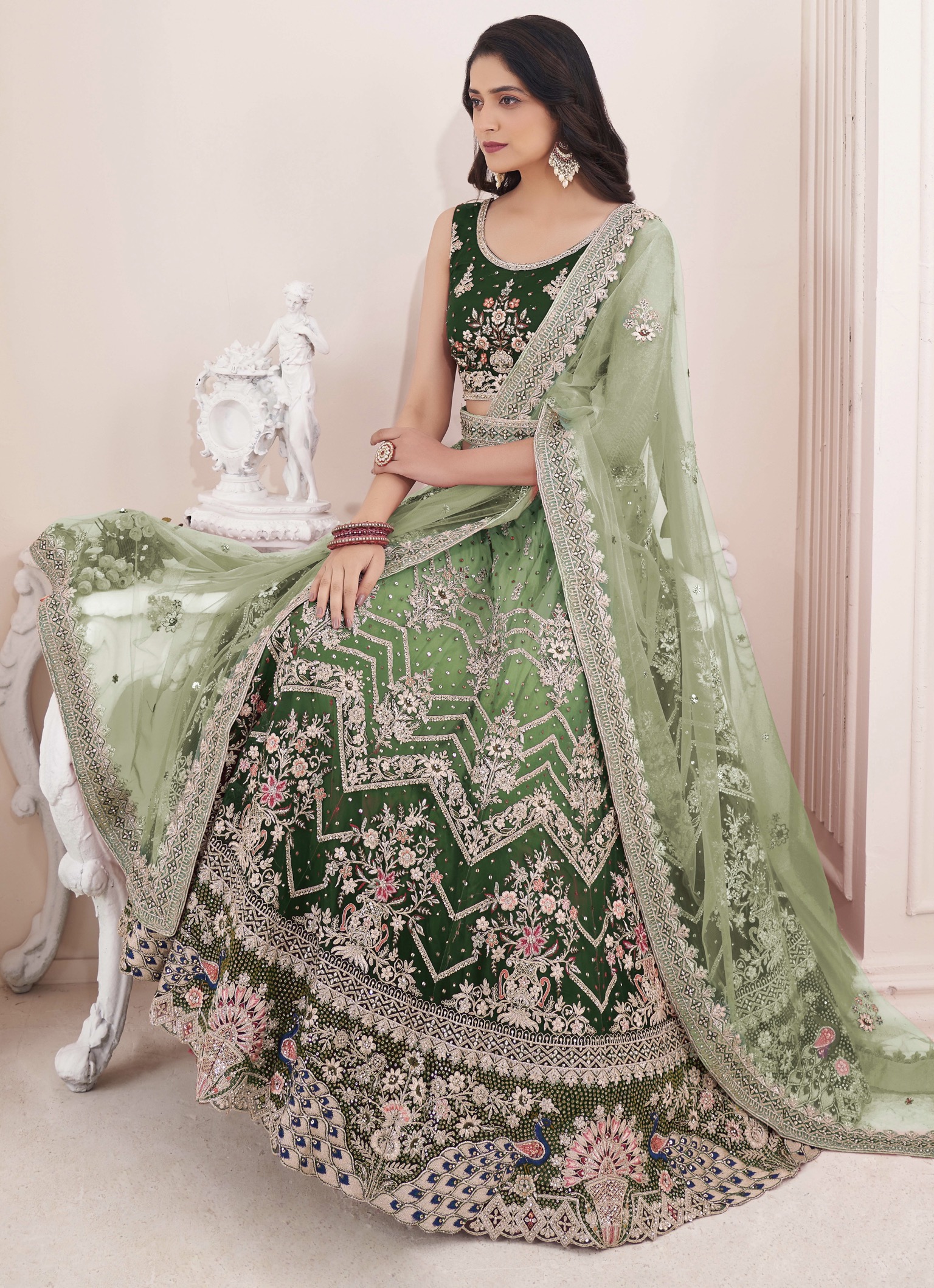 Bridal lehenga green colour outlet