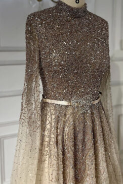 Alternative view of Cape Sleeved Beaded Evening Gown Dress
