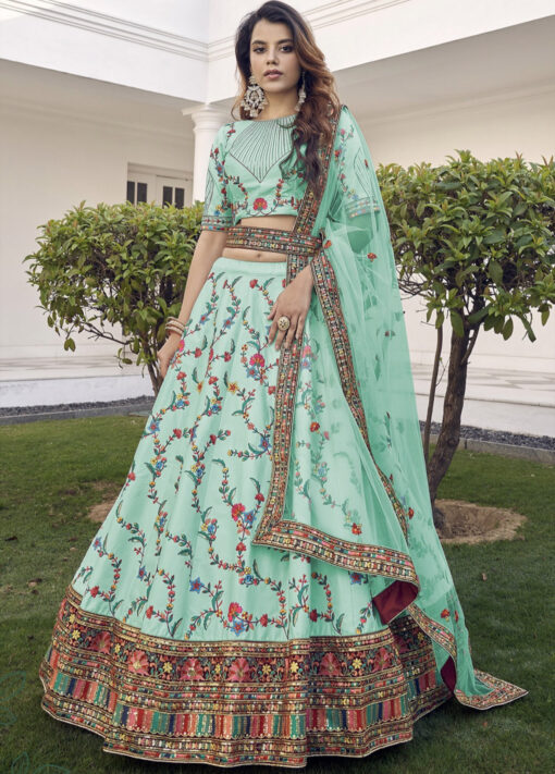 Pista Green Silk Gota Patti Sangeet Lehenga Choli