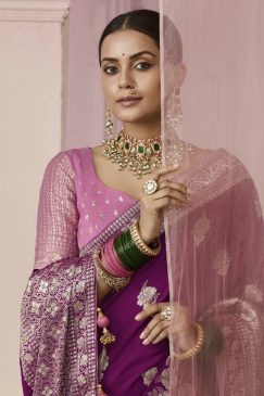 Alternative view of Plum Embroidered Wedding Saree