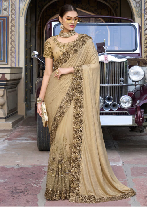 Beige Heavy Work Bridal Saree