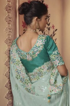 Alternative view of Blue Fancy Silk Wedding Party Wear Saree