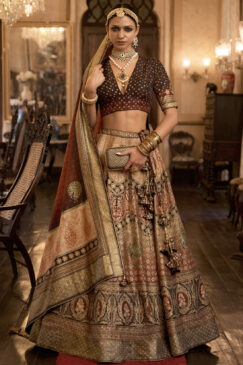 Multicolour Rajwadi Silk Embroidered Lehenga Choli