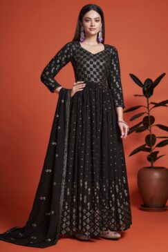 Black Embroidered Anarkali Suit