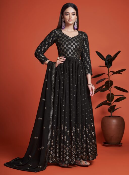 Black Embroidered Anarkali Suit