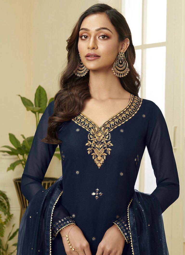 navy blue colour sharara suit