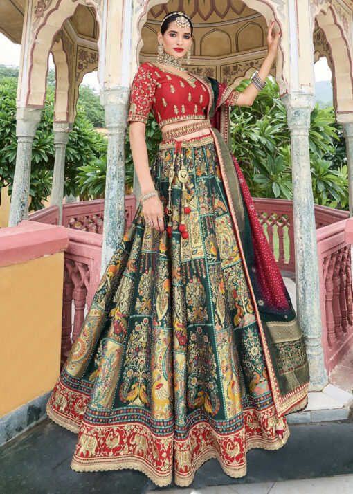 Green Banarasi Silk Heavy Bridal Lehenga Choli