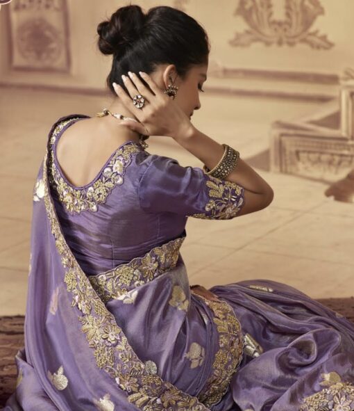 Royal Purple Cocktail Party Wear Readymade Saree
