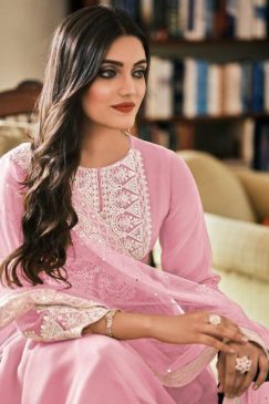 Alternative view of Light Pink Georgette Anarkali Palazzo Suit