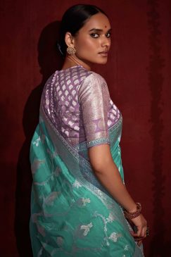 Alternative view of Blue Banarasi Silk Embroidered Wedding Saree